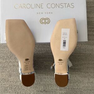 Caroline Constas Cream and Blue Floral Block Heel Sandals